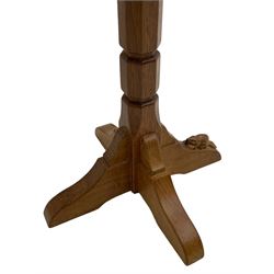Beaverman - oak wine table, octagonal column with three splayed supports, on carved with beaver signature, by Colin Almack, Sutton-under-Whitestone Cliffe, Thirsk 