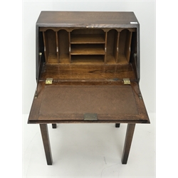  Early 20th century oak chest, raised back, two short and three long drawers, plinth base (W107cm, H115cm, D52cm) and a small oak bureau, fall front, single drawer (W61cm, H102cm, D41cm) (2)  