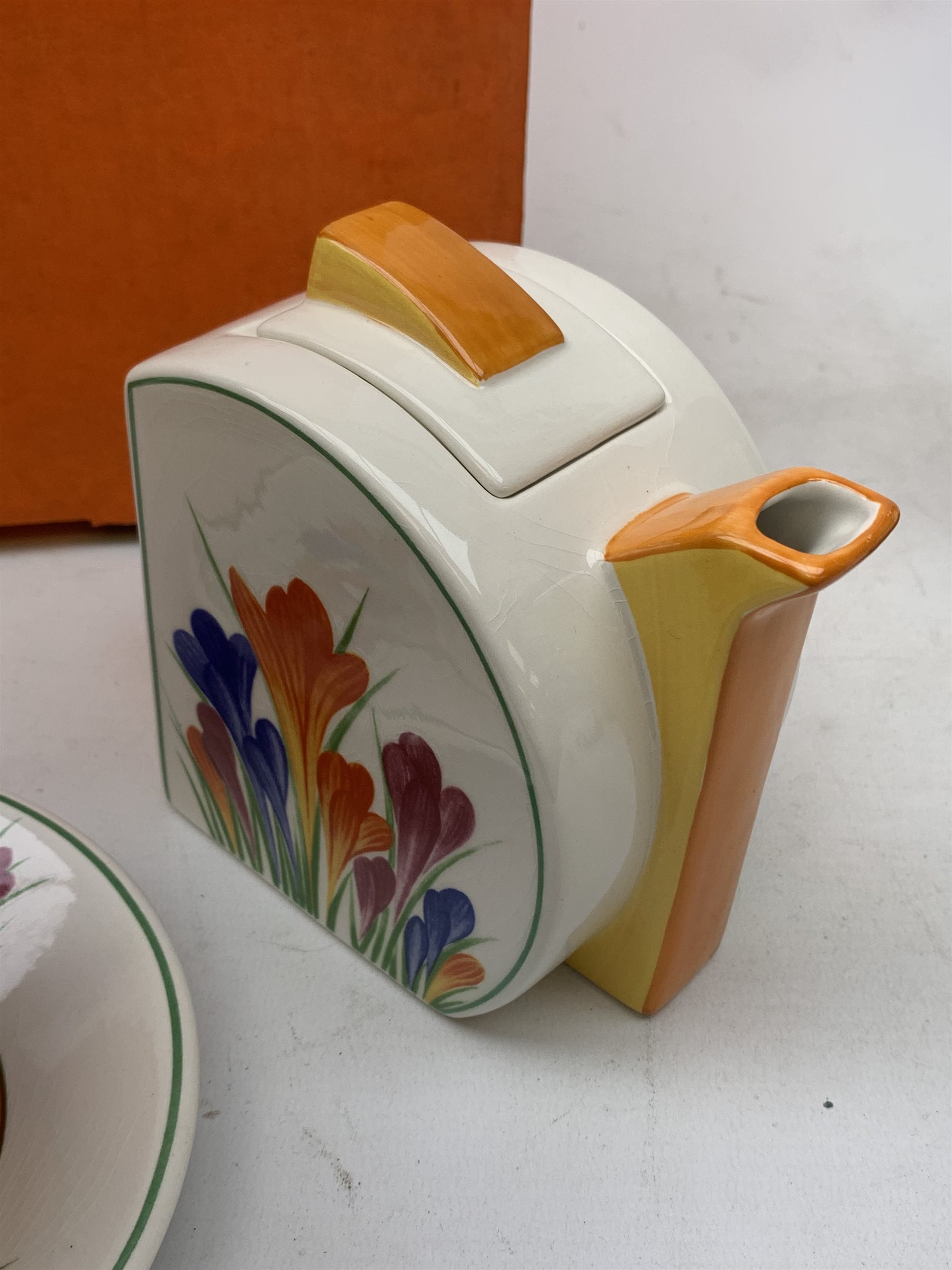 A limited edition Wedgwood Clarice Cliff Tea For Two set, comprising teapot, and two teacups and saucers, decorated in the crocus pattern, with boxes and certificates. 