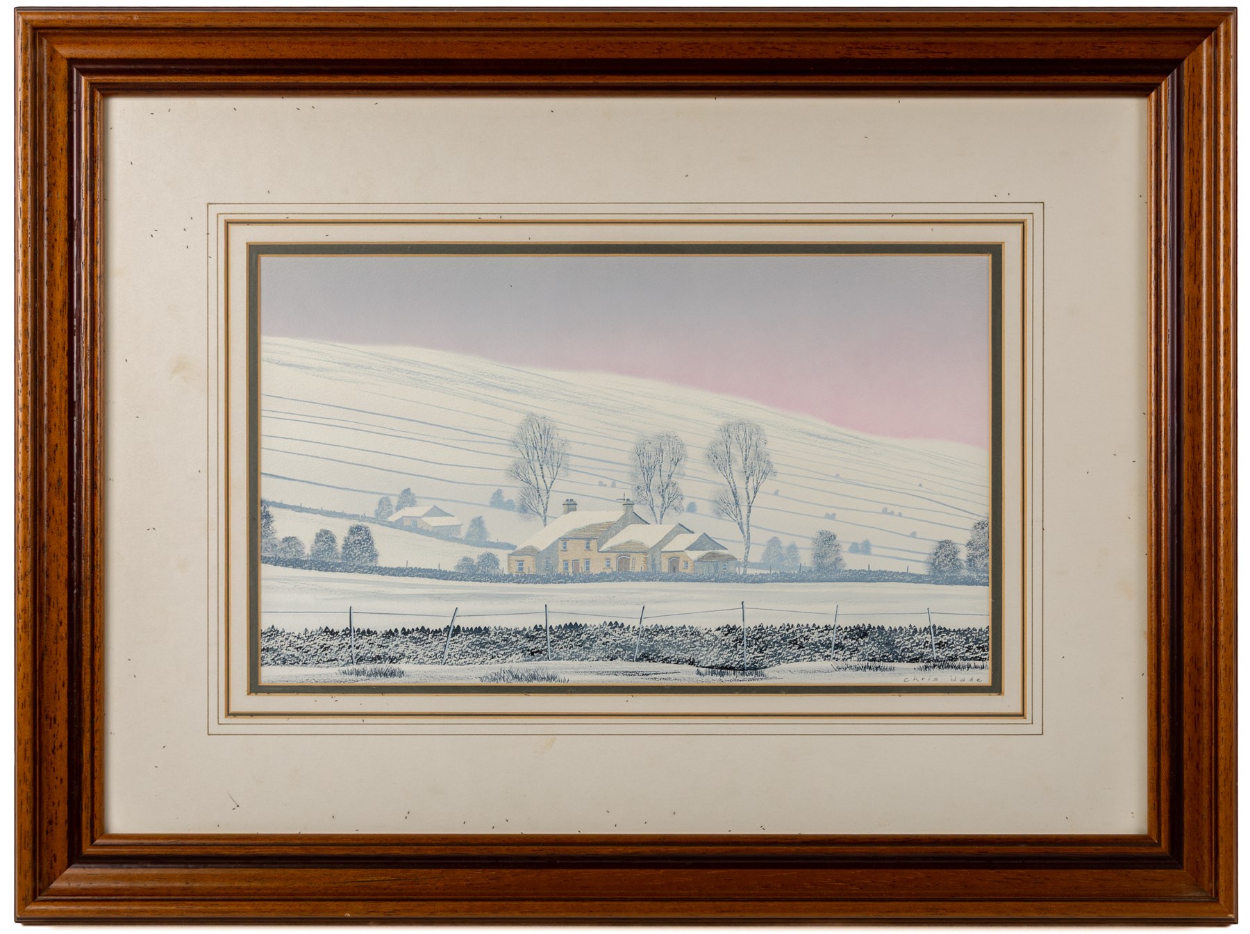 Chris Wade (British 1954-2008): 'Winter Evening - Bishopdale', mixed media signed, titled on label verso 21cm x 36cm
