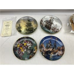 Quantity of collectors plates to include Royal Worcester Sage, The Bradford Exchange Royal Doulton Winter Landscapes by John Corcoran, The Great British Sea Battles by Mark Myers, etc, some with certificates