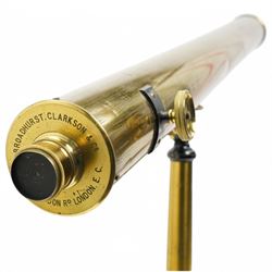 Late 19th/Early 20th century brass telescope by Broadhurst Clarkson & Co, London  with tripod stand in original box L100cm