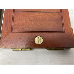 Sands Hunter & Co Ltd folding 1/4 plate camera in mahogany and lacquered brass, with two lenses and leather case