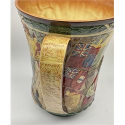 A Royal Doulton Charles Noke and Harry Fenton limited edition Coronation Loving Cup for Edward VIII, 1937, relief moulded with St George to one side and King Edward to the other, with printed marks beneath and numbered 667 of 2000, H26cm. 