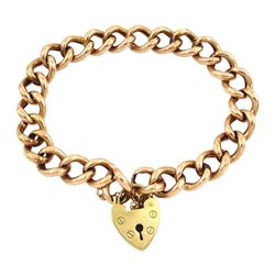 Early 20th century 9ct rose gold hollow curb link bracelet, each link stamped 9, with later 9ct yellow gold heart locket clasp, Birmingham 1970