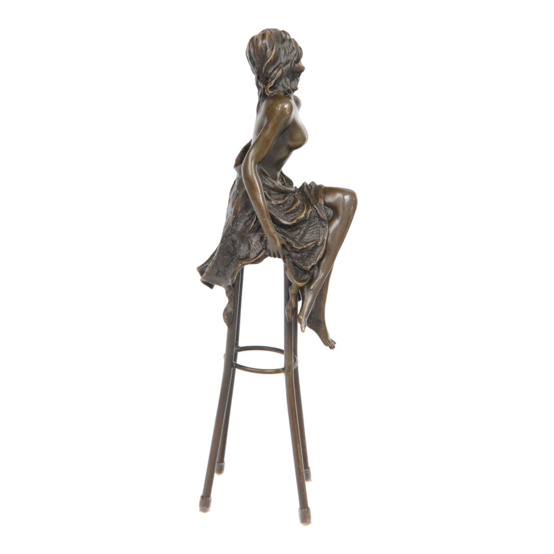 Art Deco style bronze modelled as a semi naked female figure, seated upon a chair, signed  Pierre Collinet, H27cm