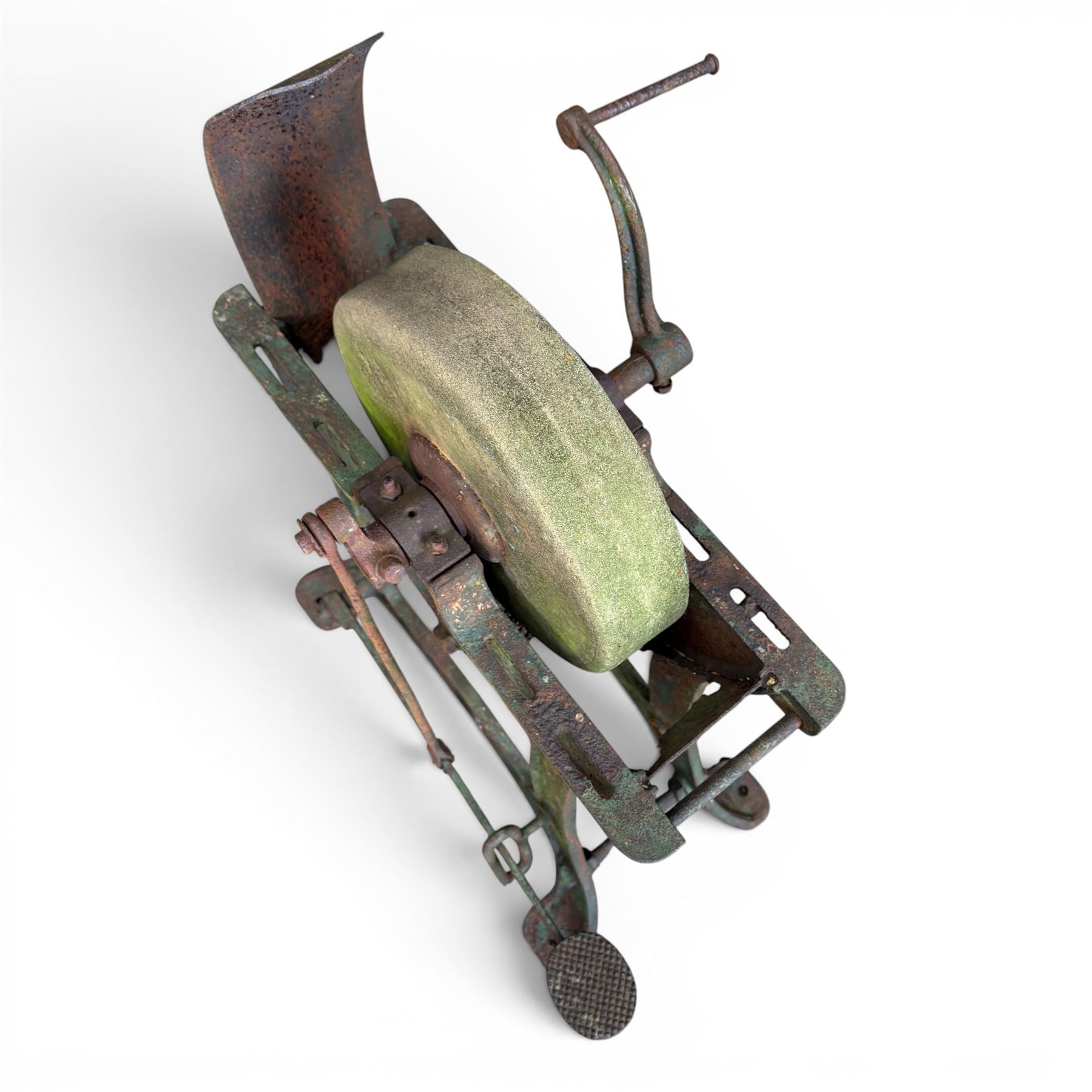 19th century cast iron pedal operated grinding stone