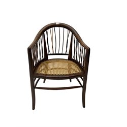 Early 20th century occasional armchair, stick back with cane seat