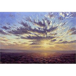 Chris Geall (British 1965-): North York Moors Sunset, impasto oil on canvas signed 65cm x 95cm