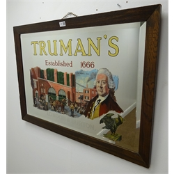  Truman's Brewery bevel edge mirror, in oak frame, W87cm, H62cm  