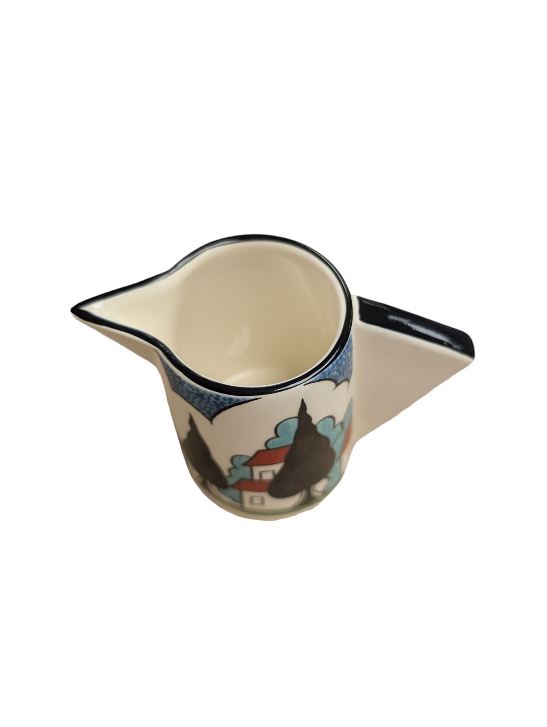 Wedgwood Clarice Cliff Bizarre May Avenue pattern conical milk jug, H8.5cm