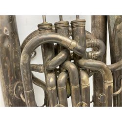 Boosey & Co silver plated 'Solbron' Class A Tuba c1920, serial number 102760, with compensating pistons and foliate engraved decoration H106cm 
