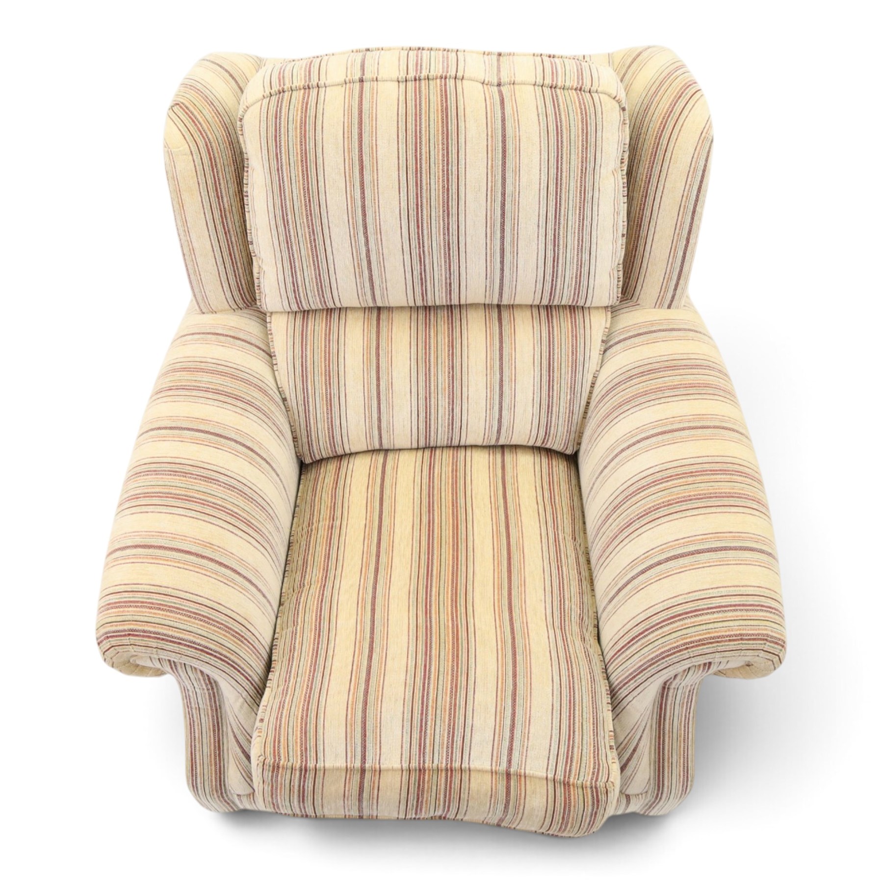 Parker Knoll - contemporary 'Henley' lounge suite comprising grande two seat sofa and wingback armchair, traditional wing shape over rolled arms and turned feet, upholstered in striped fabric