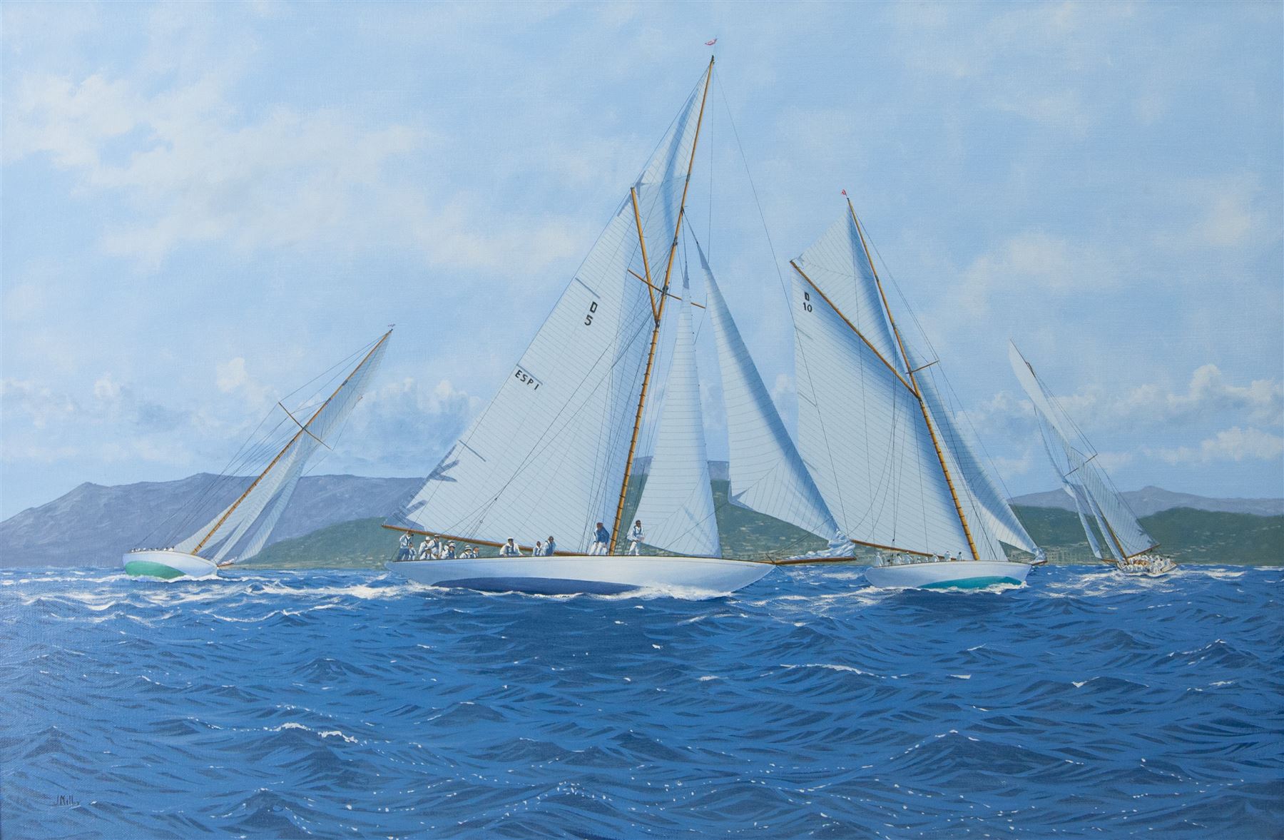 James Miller (British 1962-): 'Classic 15s off St Tropez -Mariska Hispania The Lady Anne and Tuiga', oil on canvas signed, titled verso 60cm x 90cm