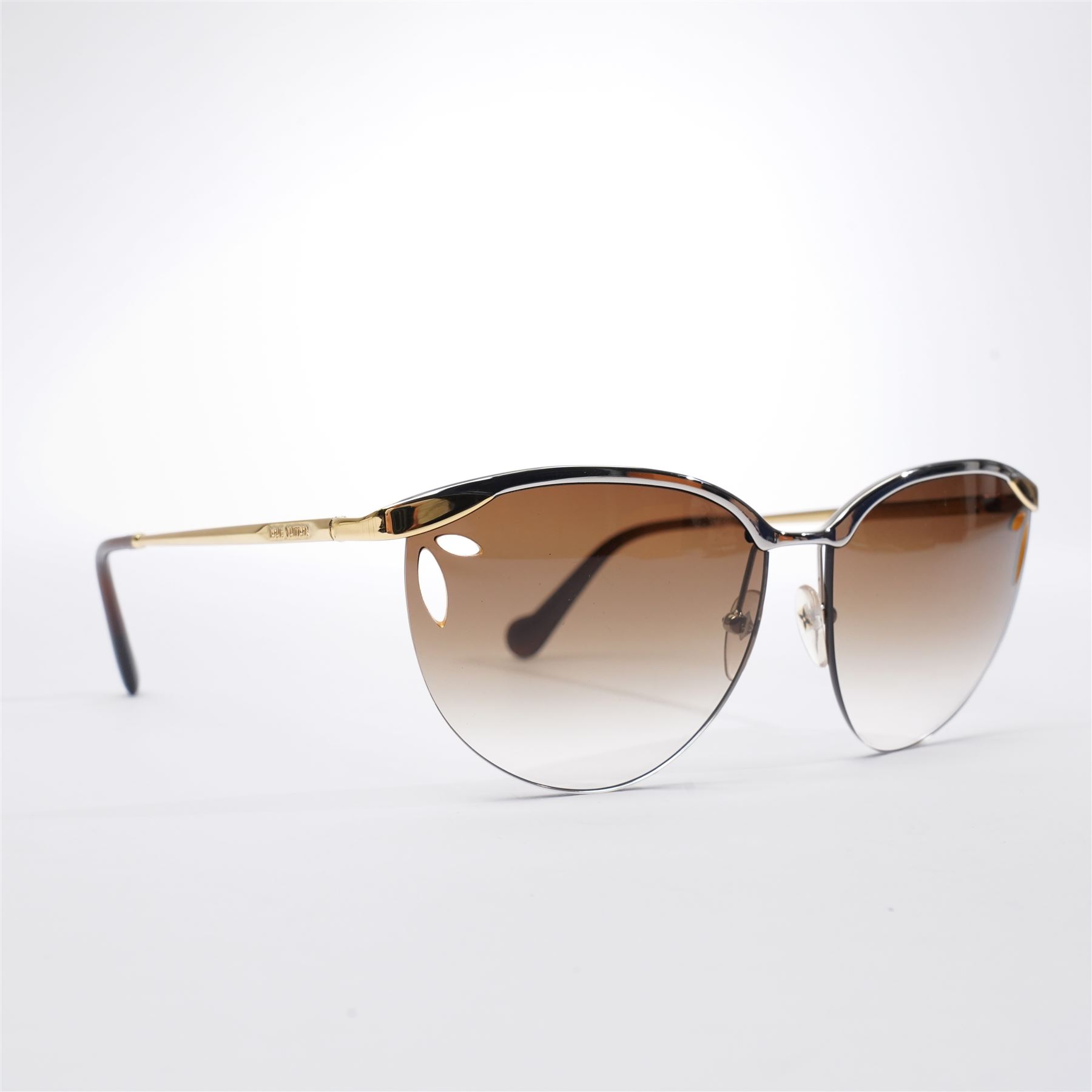 Louis Vuitton - pair of half-rim sunglasses, with gradient tinted lenses with pierced corners, silver and gold-tone frame, the temples signed ‘Louis Vuitton’, unused with original pouch, leather box, booklet and outer box