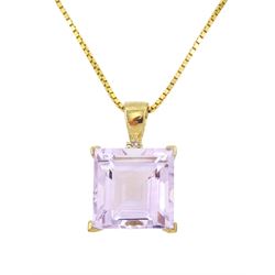 9ct gold square cut amethyst and white topaz pendant necklace, hallmarked