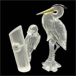 Two Swarovski Crystal animal figures, comprising Heron and Woodpecker, H16cm  