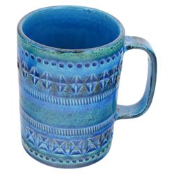 Bitossi pottery Rimini Blu tankard, 1970s, designed by Aldo Londi and matching table lamp, tankard H13cm