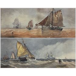 George Chambers Jnr. (British 1829-1878): Yarmouth Boat and other Shipping at Sea, pair watercolours and pencil signed and dated 1967, 23cm x 49cm (2)