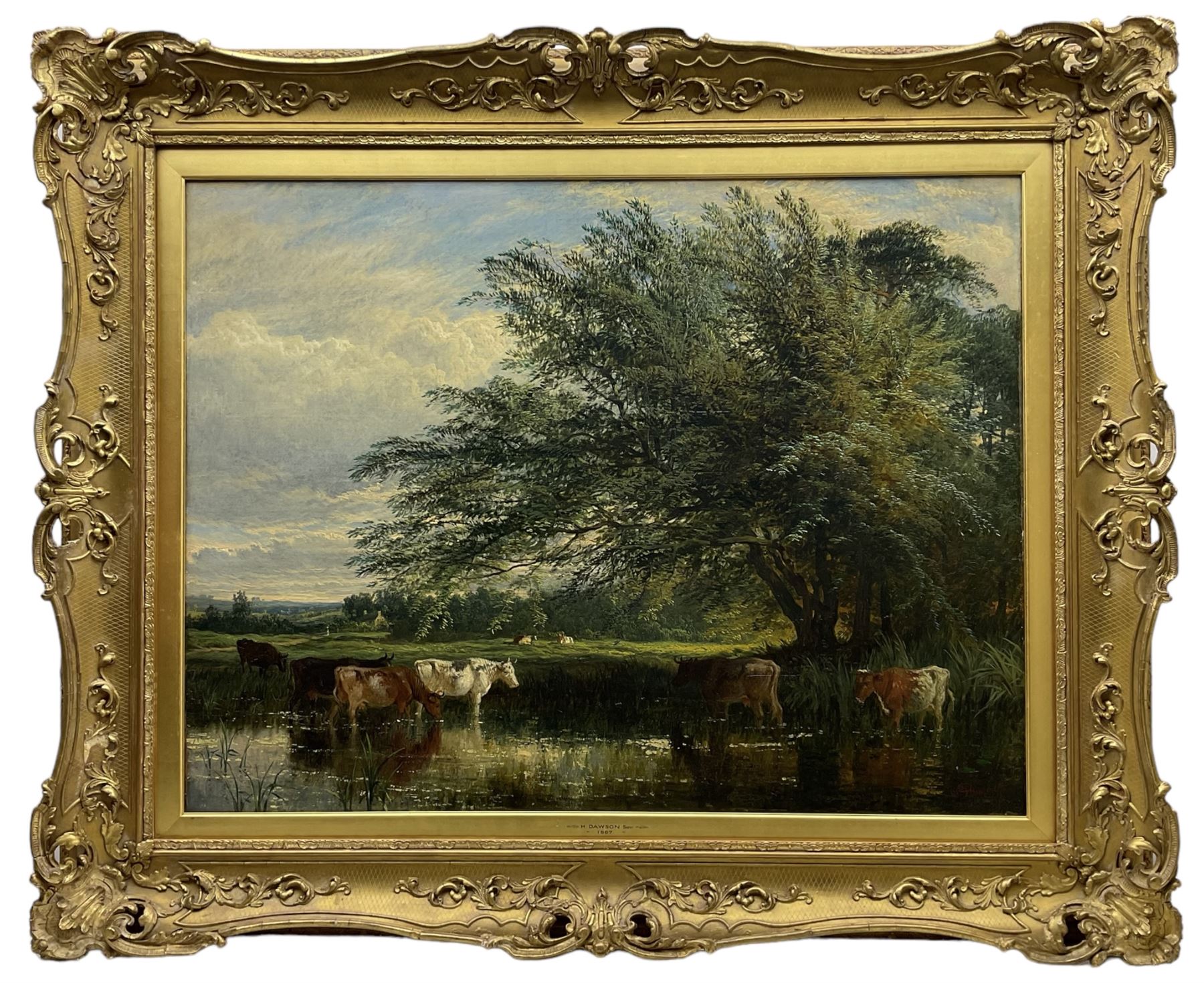 Henry Dawson (British 1811-1878): Cattle Watering, oil on canvas signed and dated 1867, 74cm x 97cm 
Provenance: private collection, purchased David Duggleby Ltd 14th November 2005 Lot 704; with John Simpson, Ryland Fine Art, Haisthorpe Hall, Driffield