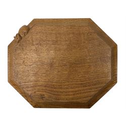 'Mouseman' oak breadboard, canted rectangular form with moulded edge carved with mouse signature, by Robert Thompson of Kilburn