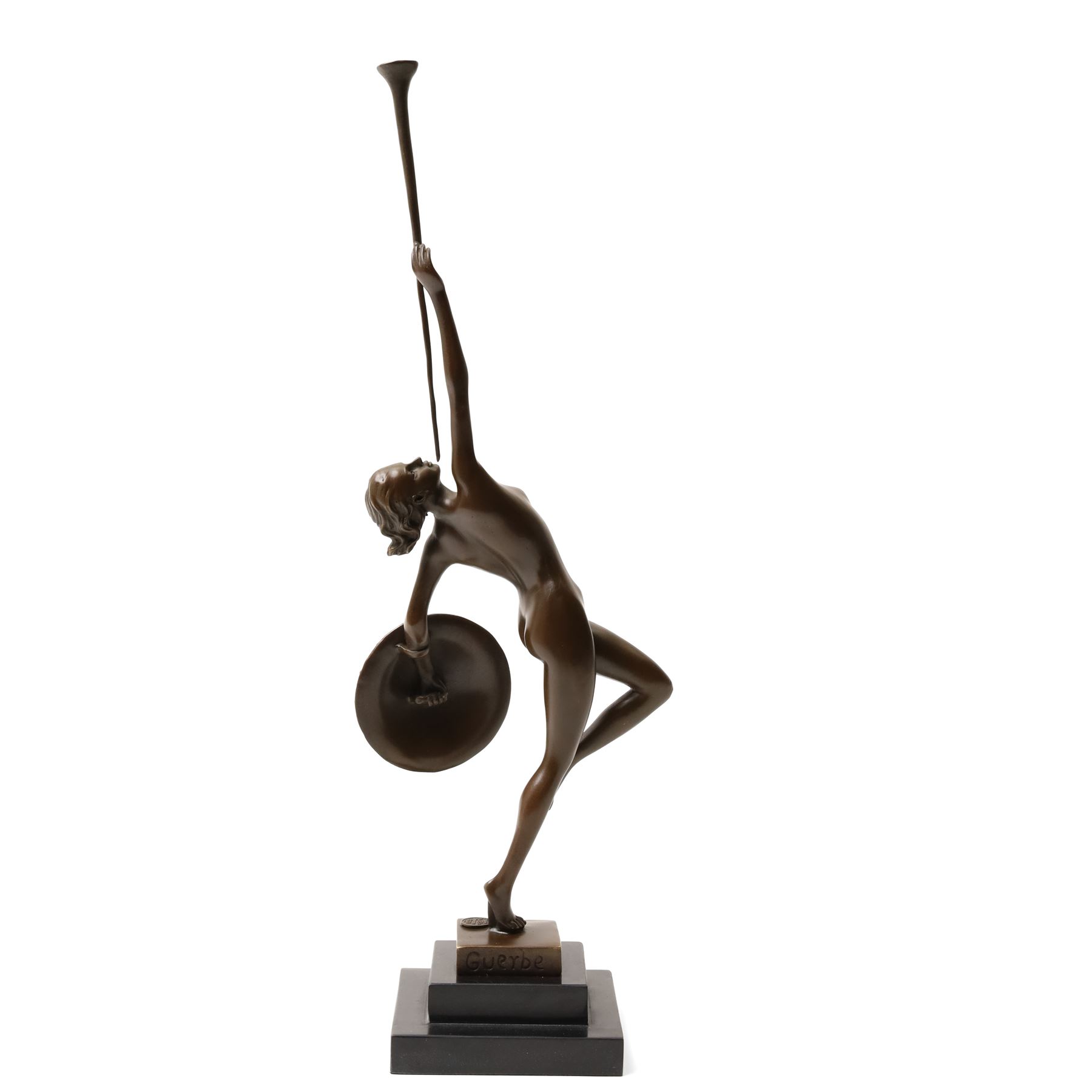 After Pierre Le Faguays (French 1892-1962): 'Jericho' Female Nude, bronze bearing signature and foundry mark, on black marble base, H43cm 