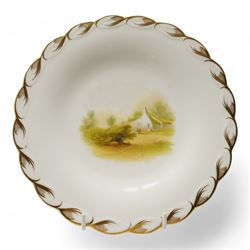 Set of six Victorian porcelain plates, each hand painted with rural landscapes, within scallop egde borders, pattern no. 122 and impressed Rd. marks, D22.5cm (6)