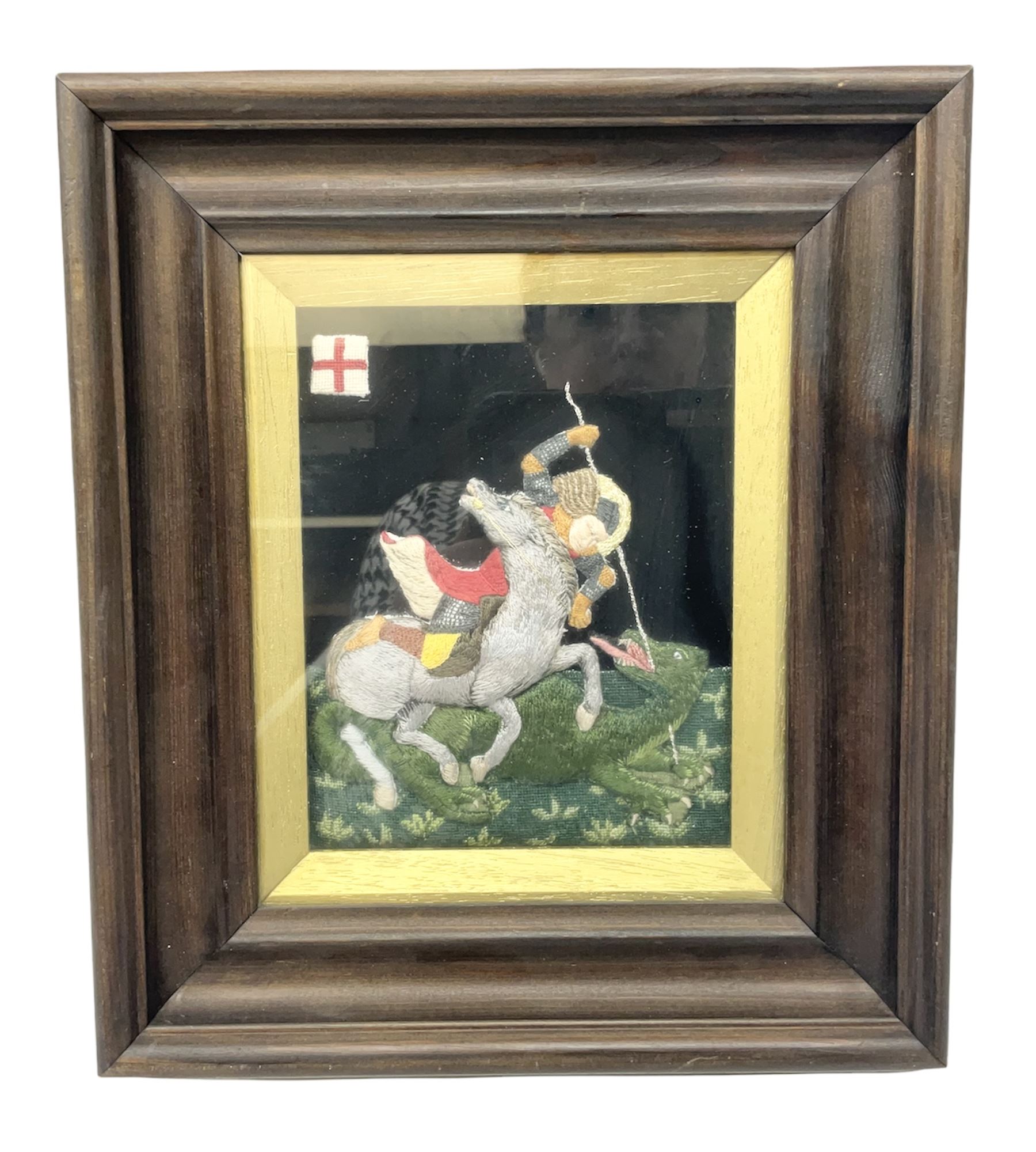 Stumpwork Embroidery of St George Slaying the Dragon 15cm x 13cm
