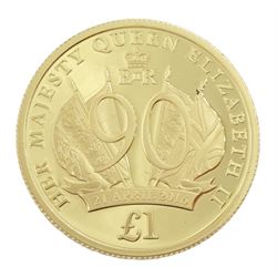 Queen Elizabeth II Jersey 2016 '90th Birthday' 22ct gold proof one pound coin, cased with certificate