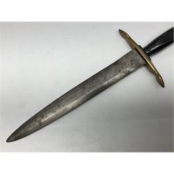 Italian Model 1891 bayonet with 30cm fullered blade; the crosspiece marked 'TERNI'; in associated brass and leather scabbard L43cm overall; and Knights Templar (?) short blade sword (no scabbard) (2)