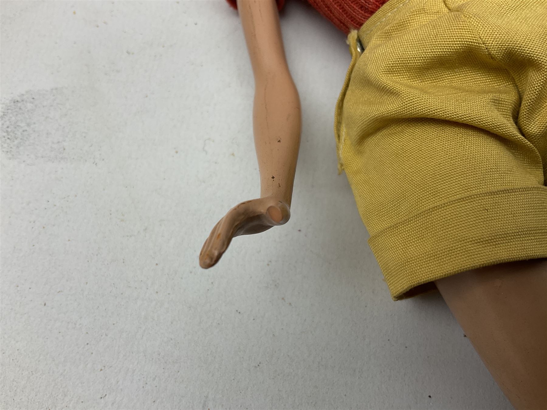 1950s fashion doll reputedly used for advertising children's wellingtons in a shoe shop window H30cm; and two soft toys (3)