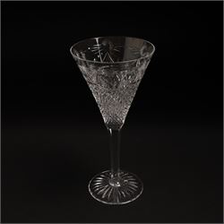  Suite of Stuart crystal Beaconsfield pattern table glass, comprising 6 claret glasses, 6 white wine glasses, 6 dessert wine glasses, 6 brandy balloons, 6 champagne flutes, and 8 whisky tumblers