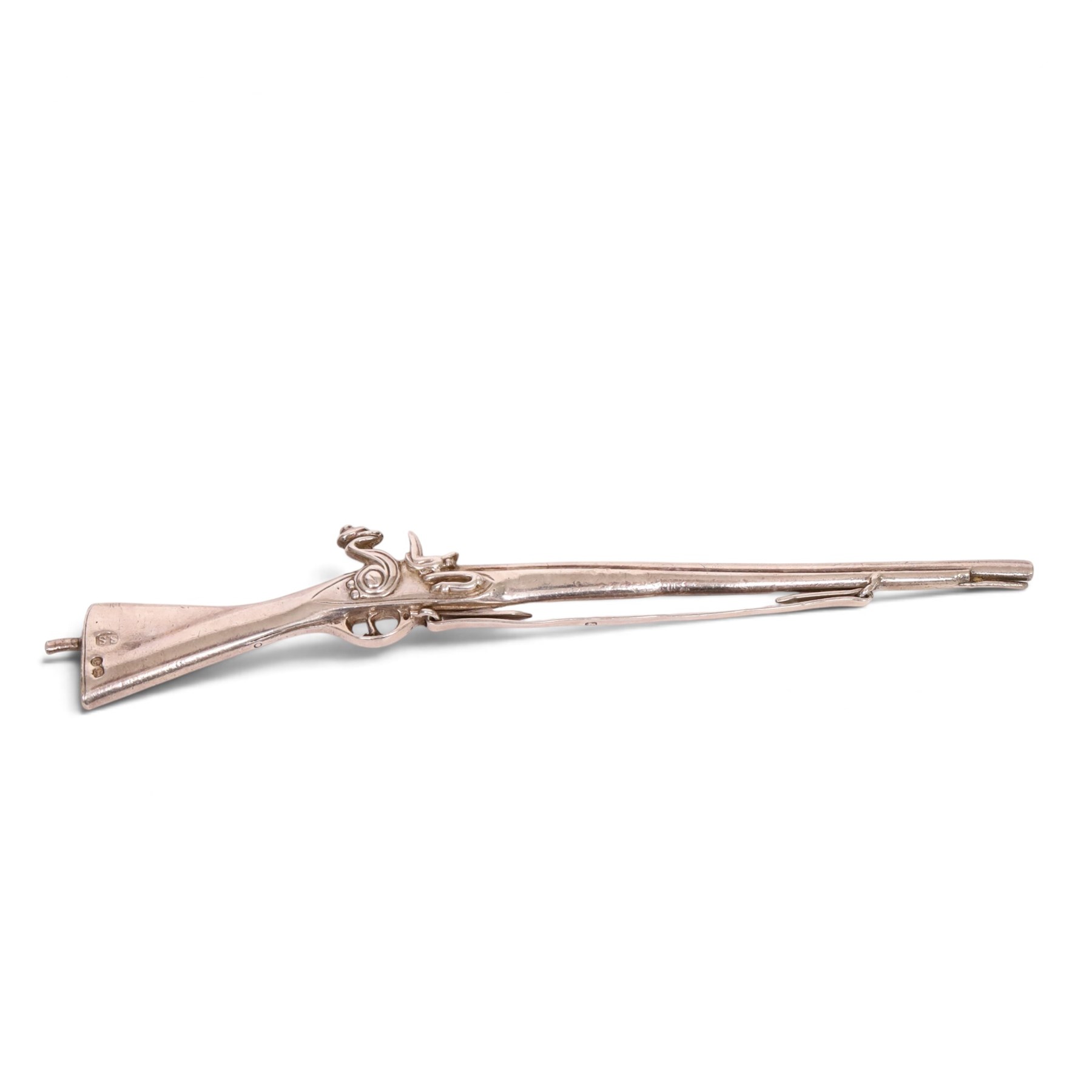 Victorian miniature silver flintlock rifle, L17cm