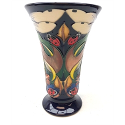  Moorcroft Homemaker pattern trumpet shaped vase, designed by Emma Bossons ltd. ed. 23/150, H15.5cm  