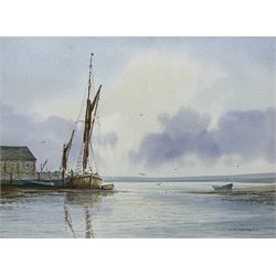 Alan Whitehead (British 1952-): Sailing Vessels at Anchor, pair watercolours signed 15cm x 20cm (2)