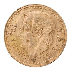 Mexico 1945 gold two and a half pesos coin
