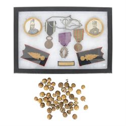 French Sapeur Pompier, fire service, photos, medals, decorations collar badges and buttons, all awarded to the same person.
