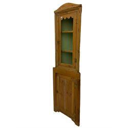 19th century stripped pine standing corner cupboard