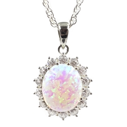  Silver opal and cubic zirconia pendant necklace, stamped 925  
