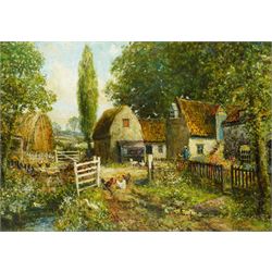 John Falconer Slater (British 1857-1937): Chickens in the Farmyard, oil on board signed 56cm x 80cm 