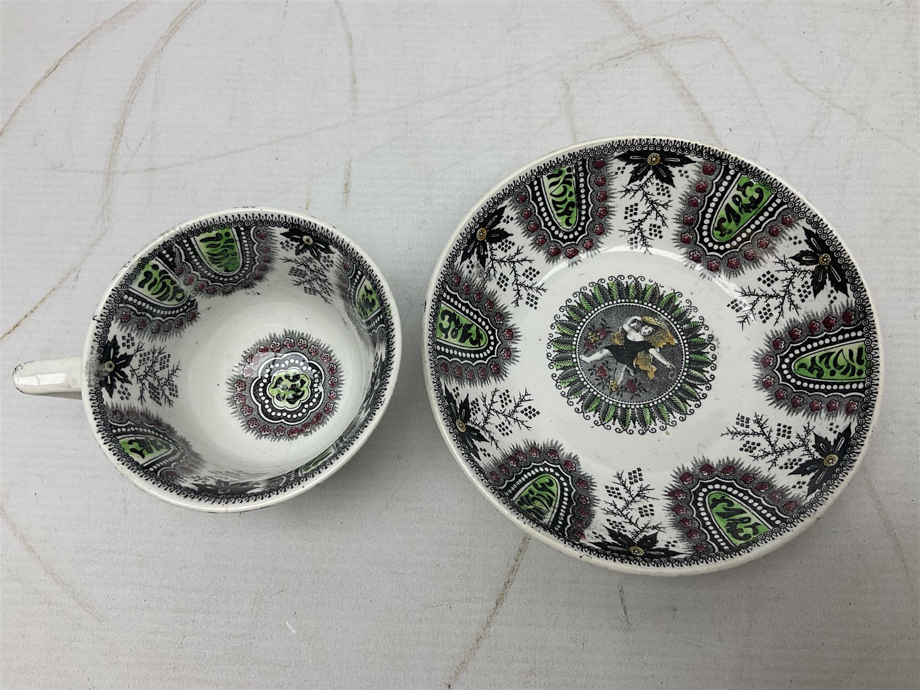 Collection of 19th century tea wares by William Smith & Co, decorated in various patterns including Cupid, Tally Ho and Fountain 