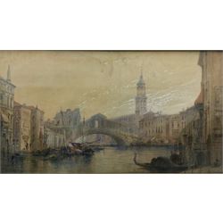 Paul Marny (French/British 1829-1914): Rialto Bridge Venice, watercolour heightened in white signed 49cm x 90cm 