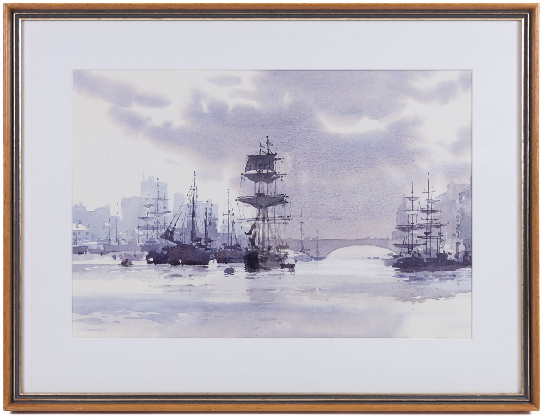 Gordon Hales (British 1916-1997): 'Tall Ships in the Upper Pool', watercolour signed, titled on label verso 32cm x 48cm 