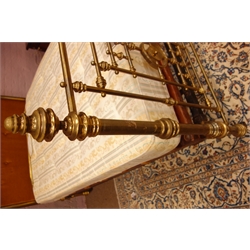  Victorian brass and cast iron half tester bed, with Apollo Korintha mattress, W141cm, H242cm, L210cm  