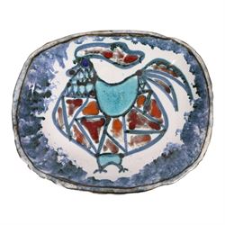 Adam Dworski (1917-2011) - oval dish, decorated to the centre with a stylised cockerel, si...