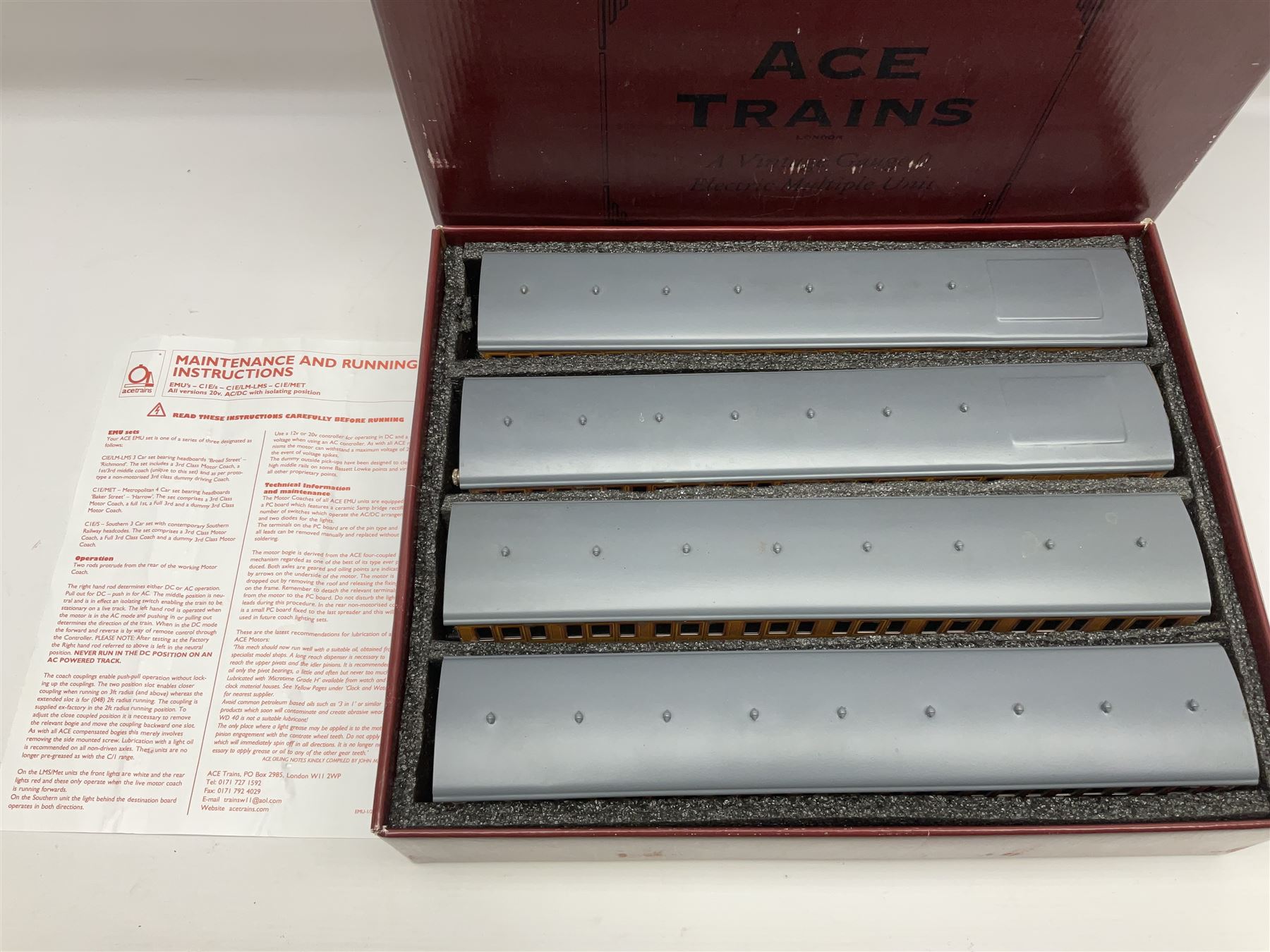 Ace Trains '0' gauge - EMU/MET four-car electric multiple unit with teak finish; boxed with instructions