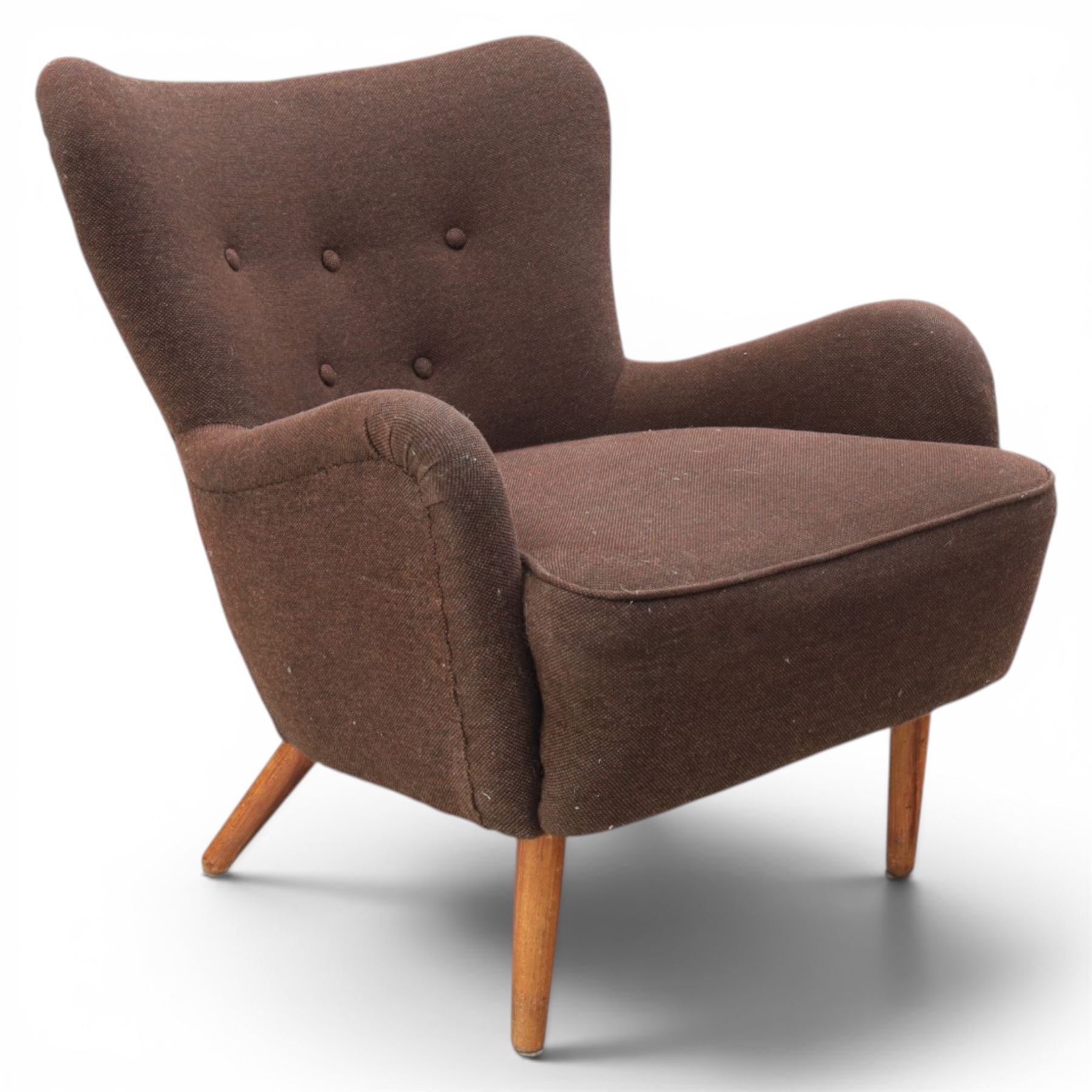 Ernest Race (British 1913-1964) - mid-20th century DA2 low-back wingback armchair upholstered in deep purple fabric
