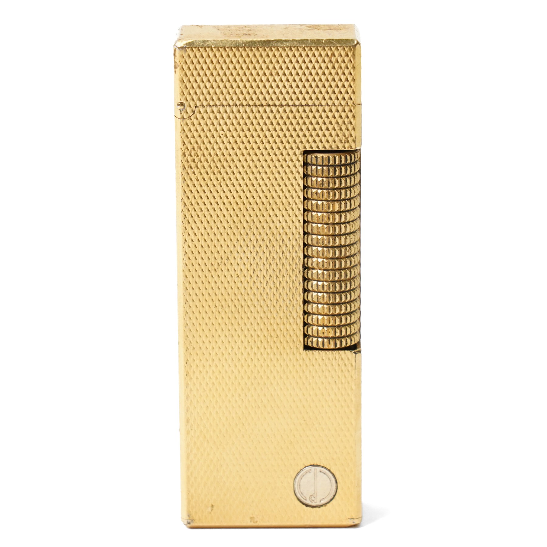 Dunhill - Rollagas lighter, gilt metal with engine-turned decoration and ribbed thumbpiece, H6.5cm 