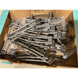 '0' gauge - large quantity of two-rail track with fixing clips including curves, straights, points, cross-overs etc; and boxed Meccano A3 Power Control Units; in four boxes