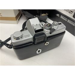 Minolta Dynax 5xi camera body serial no 17222646 with 'AF Zoom Xi 28-80mm 1:4(22)-56' lens serial no 17220881, Minolta SRT101 camera body serial 1944687, Lumix camera body serial no K6SC10168 etc 